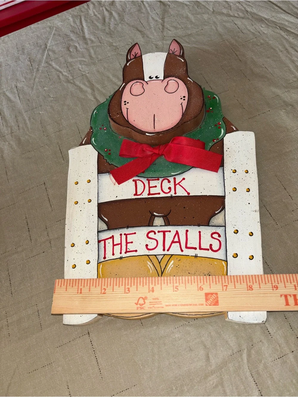 Hand-Painted Holiday Horse Door Hanger - Brown/Pink